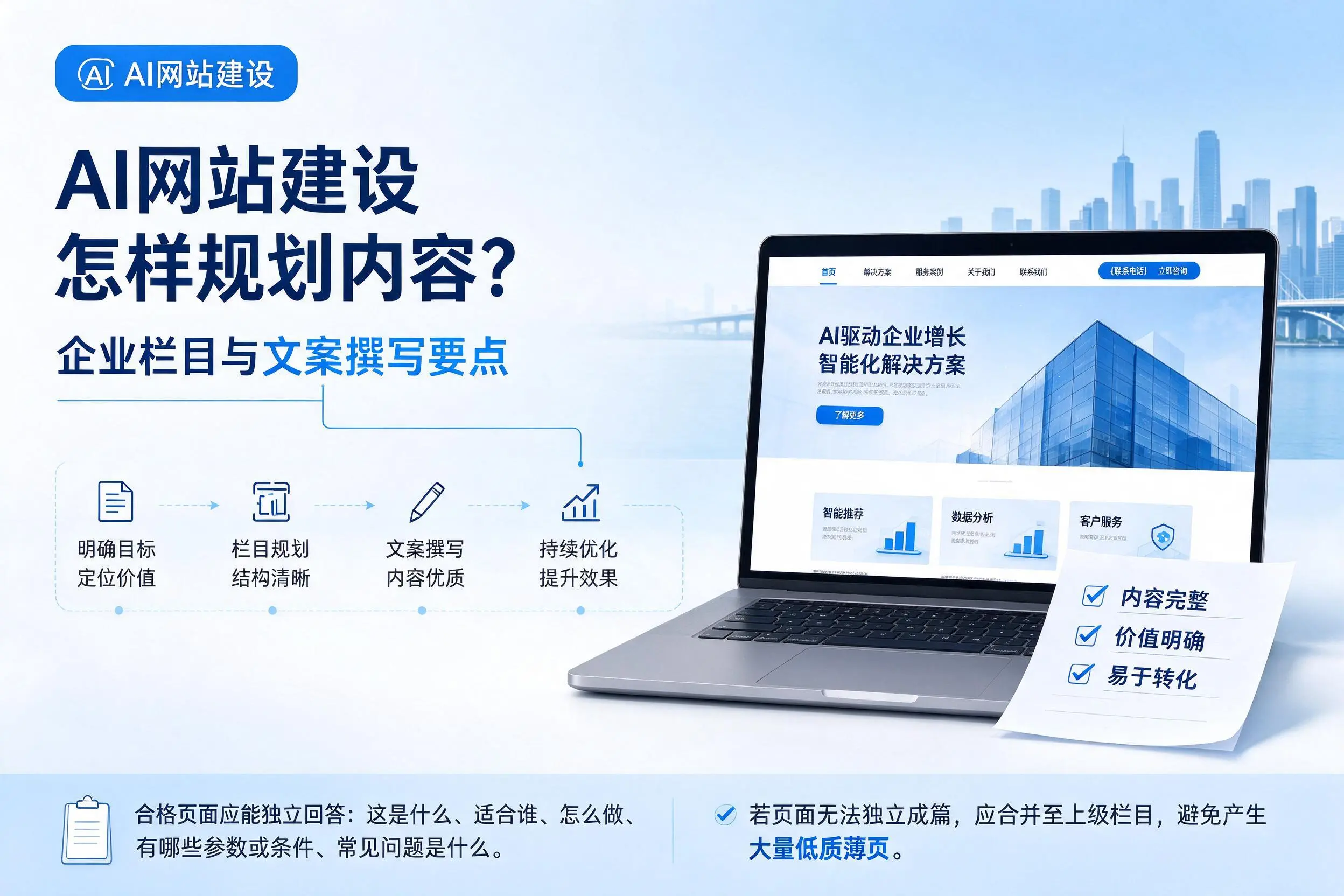 AI网站建设怎样规划内容?日喀则企业栏目与文案撰写要点